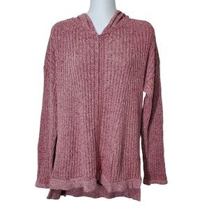 Lands End Cardigan Sweater Womens Large 14-16 Full Heathered Red Linen Blend